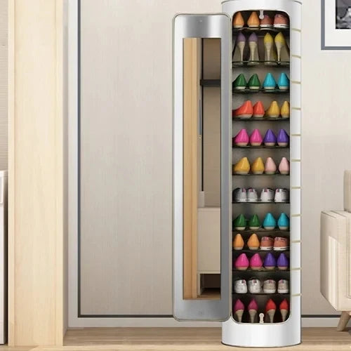 Large-Capacity Multi-Layer Rotating Shoe Cabinet with Mirror and Deodorizer
