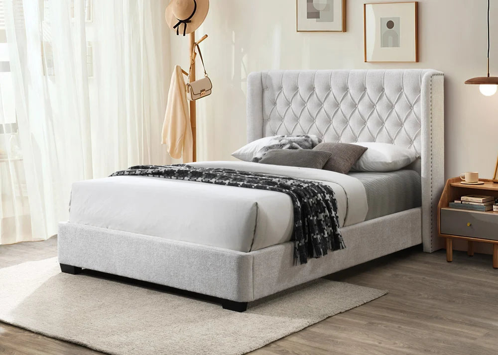 Off White Upholstered Platform Bed