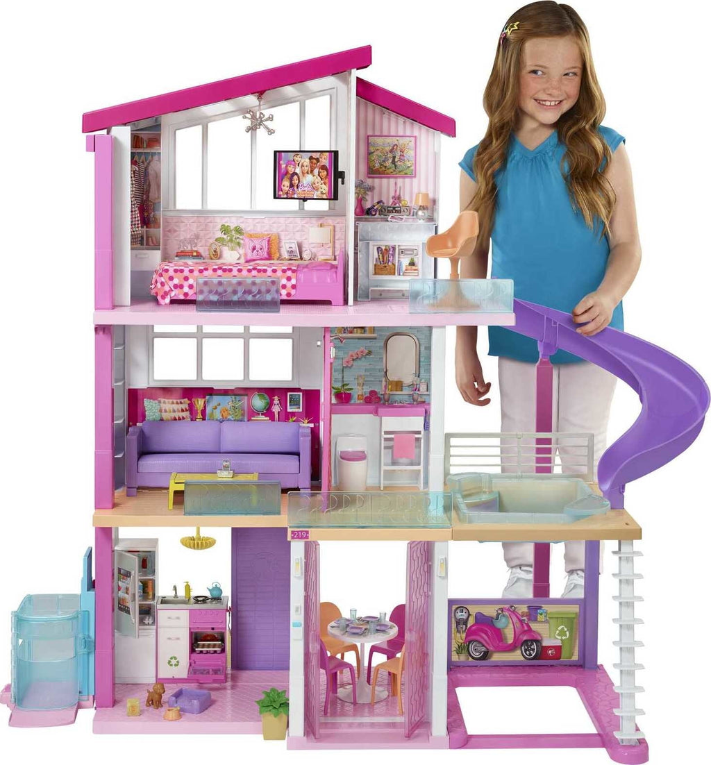 3-Story Dollhouse Playset with Elevator, Pool, Lights and 70+ Accessories