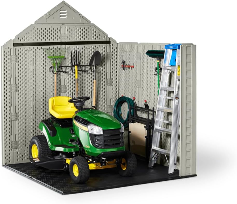 7 x 7 Ft Resin Outdoor Storage Shed with Floor, Weather Resistant, Gray