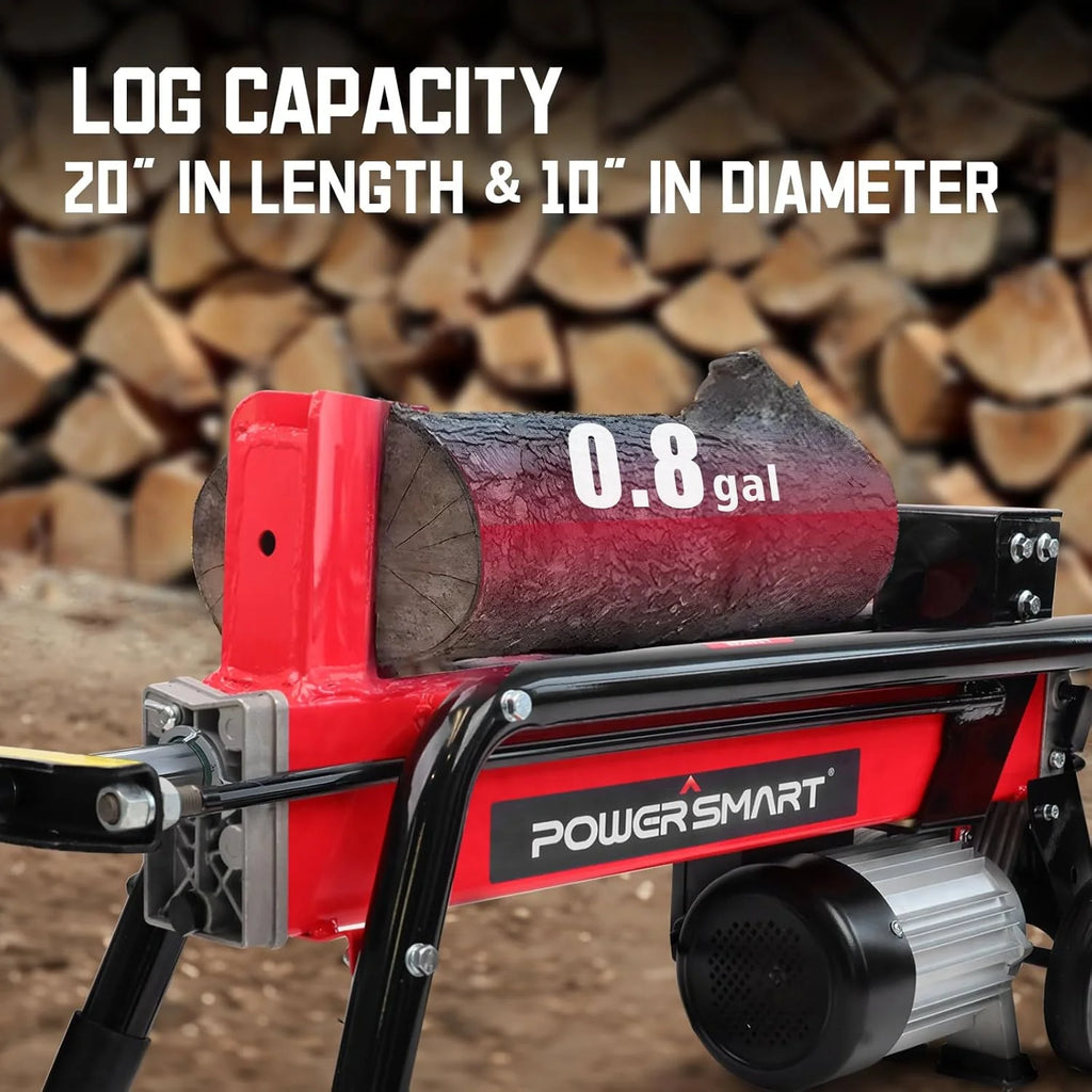 7-Ton Electric Log Splitter, 15 Amp, Horizontal Full-Beam Design with Steel Wedge