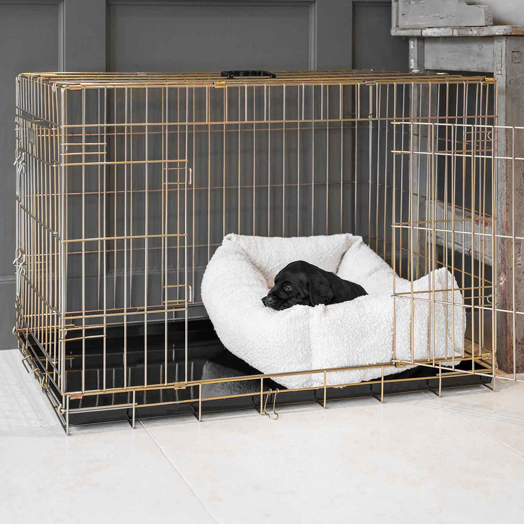 Cozy & Calming Puppy Cage Bed In Ivory Bouclé