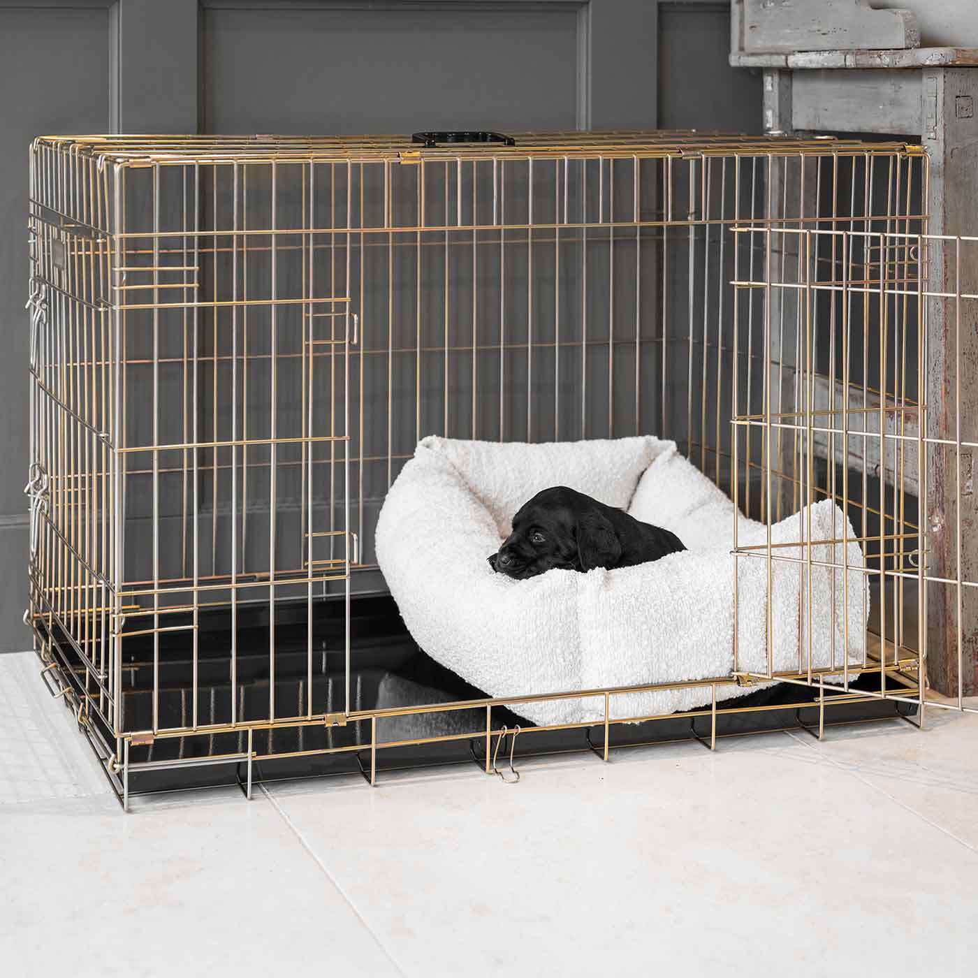 Cozy & Calming Puppy Cage Bed In Ivory Bouclé