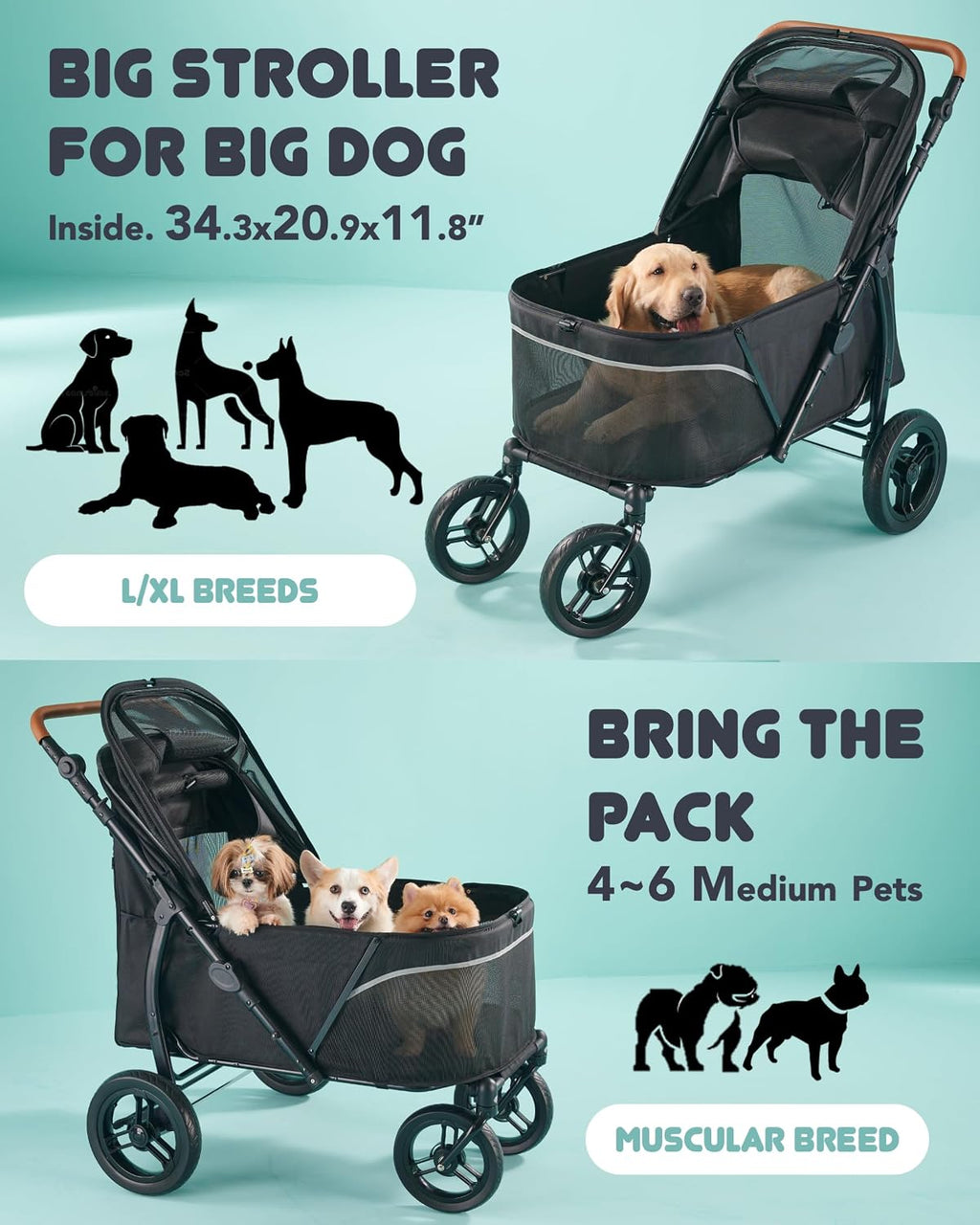 Pet Stroller for Large Dogs up to 110lbs, Large Pet Stroller