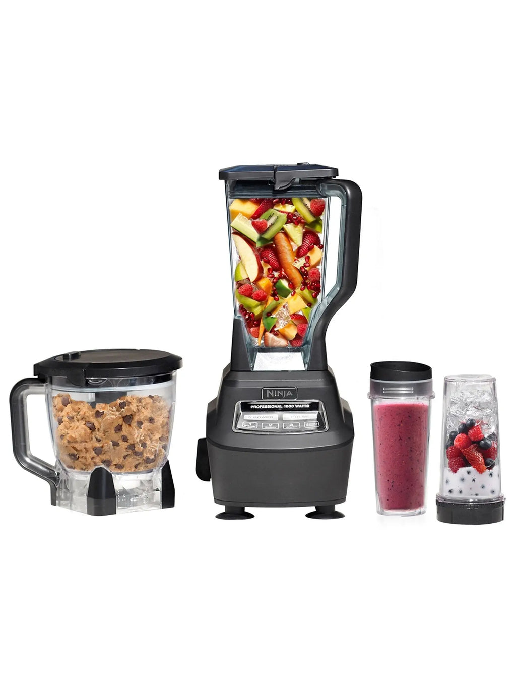1500W 4-in-1 Kitchen Blender and Food Processor System with 72 oz. Pitcher, 64 oz. Bowl and 2 To-Go Cups, Black