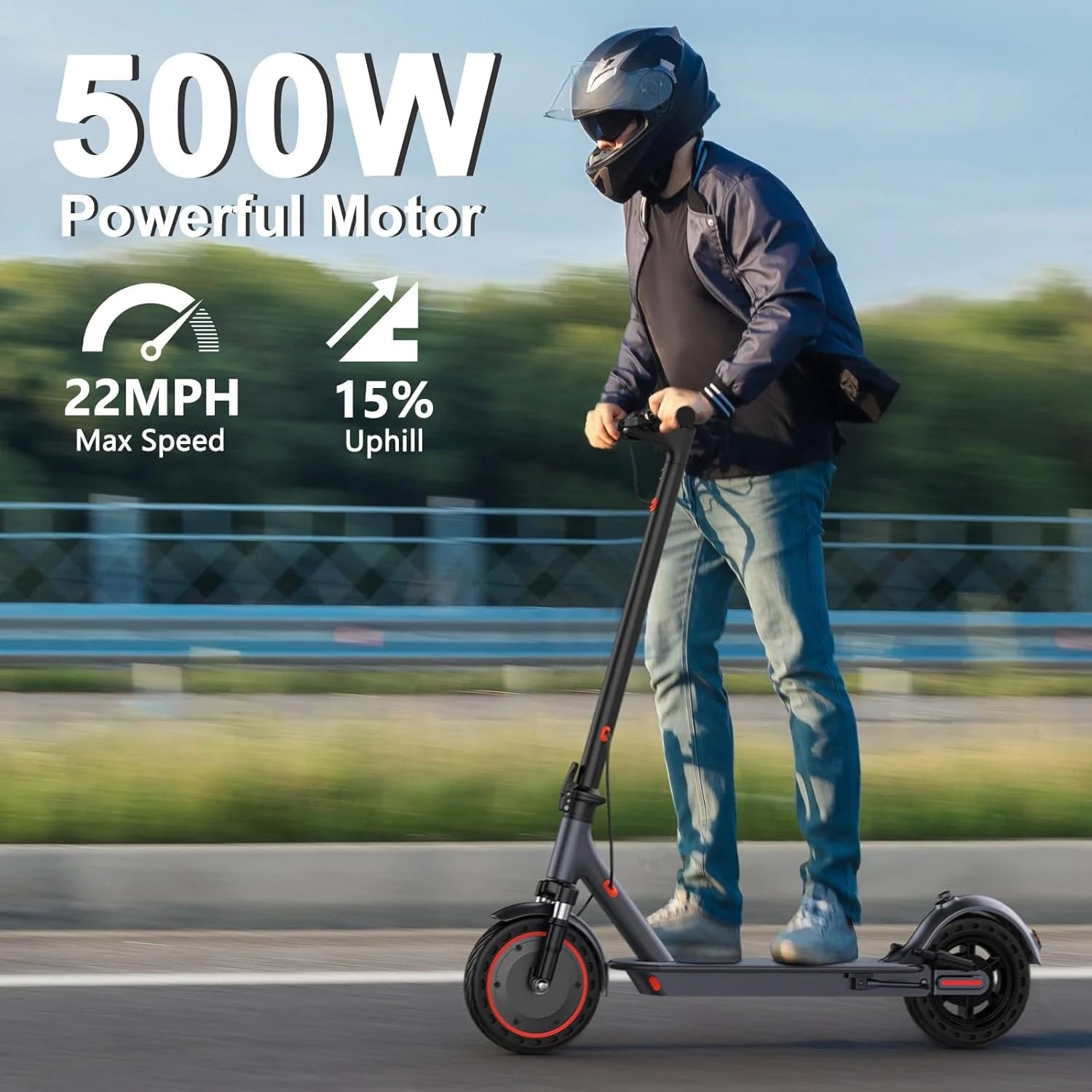 Electric Scooter with 350W/500W Motor, 8.5"/10" Solid Tires, 19/22 MPH, Up to 28-Mile Range