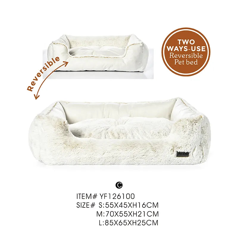 Reversible Pet Bed Soft Plush Dog Bed