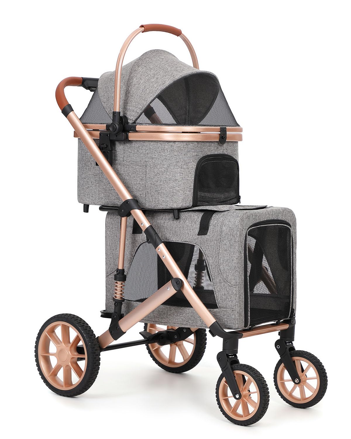 Double Pet Stroller with 2 Detachable Carriers, Shock Absorbing