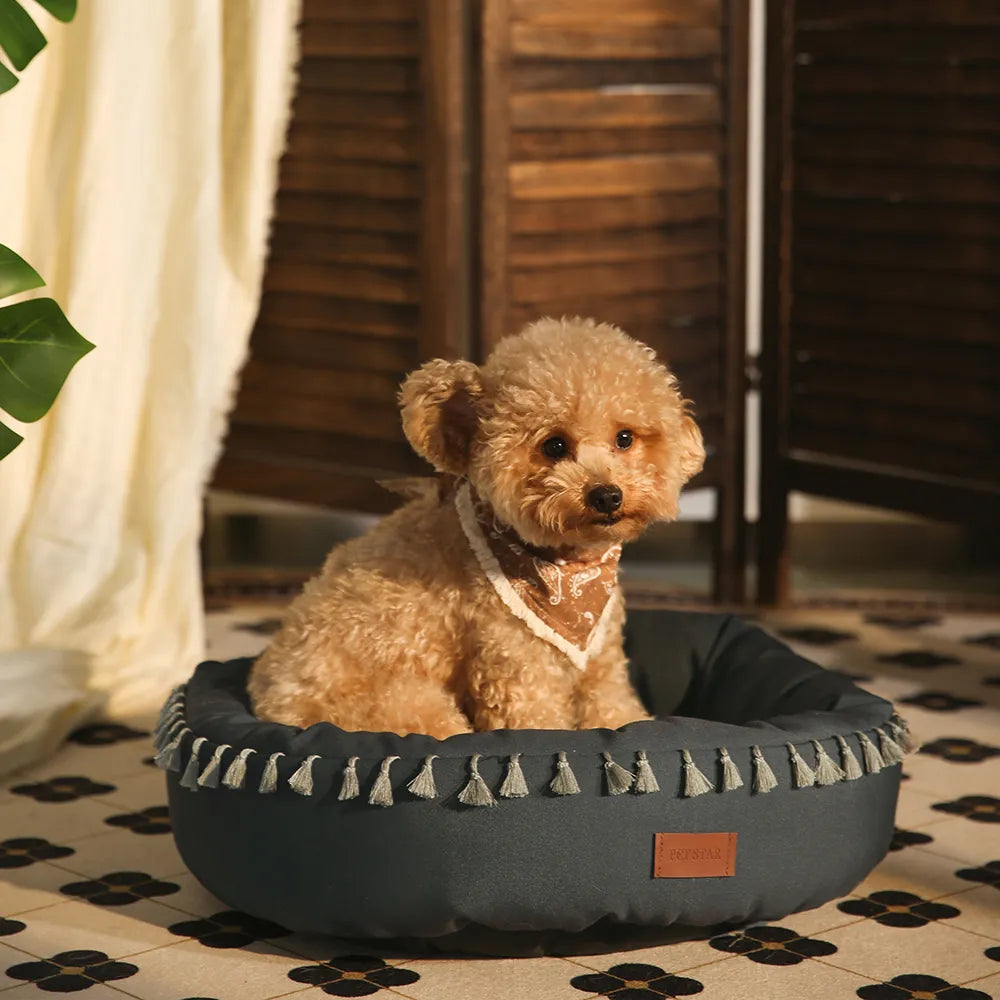 Round Dog Bed Canvas Pet Bed