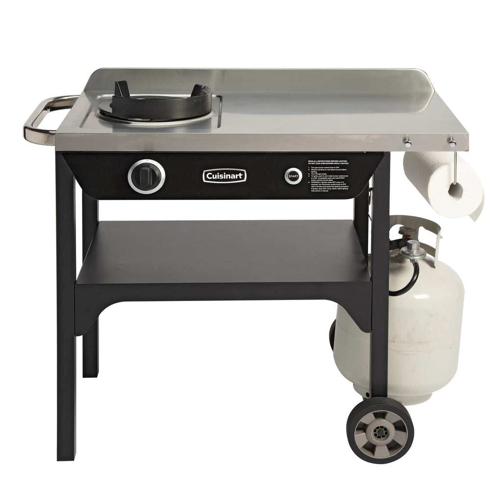 50,000 BTU Propane Outdoor Wok Station with Prep Table and 14-Inch Carbon Steel Wok, Black