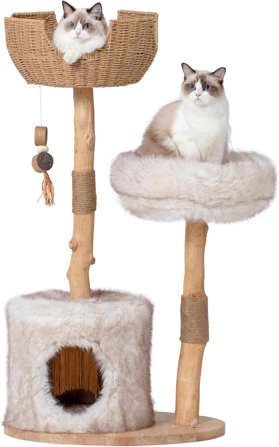 44-inch Natural Branch Cat Tower, Tall Multi-Level Cat Tree