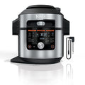 14-in-1 8-Qt. Pressure Cooker and Steam Fryer with Thermometer, Auto Steam Release, 3-Layer Capacity and 5-Qt. Crisp Basket, Silver/Black
