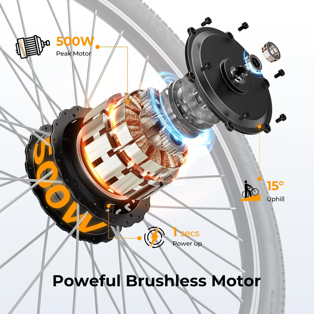 500W Electric Bike, 40-Mile Range, 20 MPH Top Speed