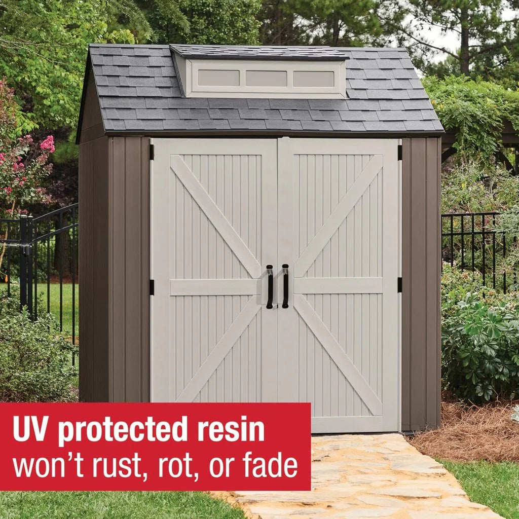 7 x 7 Ft Resin Outdoor Storage Shed with Floor, Weather Resistant, Gray