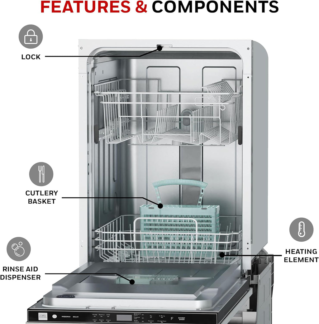18-Inch Dishwasher with 8 Place Settings, 6 Wash Programs and Stainless Steel Tub