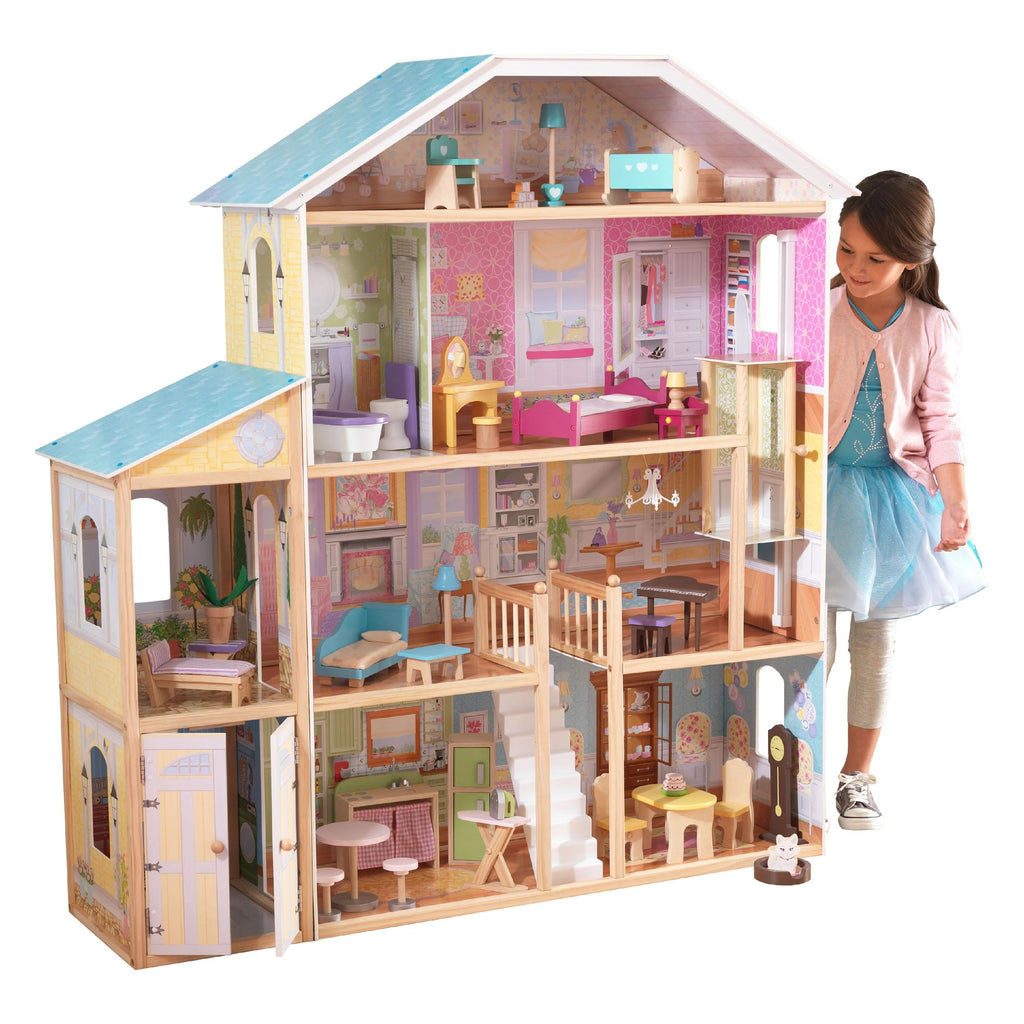 Wooden Dollhouse with 34 Accessories