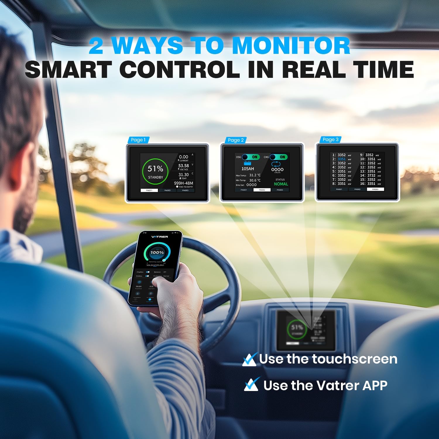 48V 105Ah Lithium Battery with Smart BMS, Touchscreen Monitor and Mobile APP