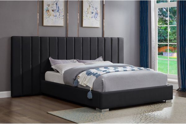 T2379 Black Velvet Extended Panel Platform Bed