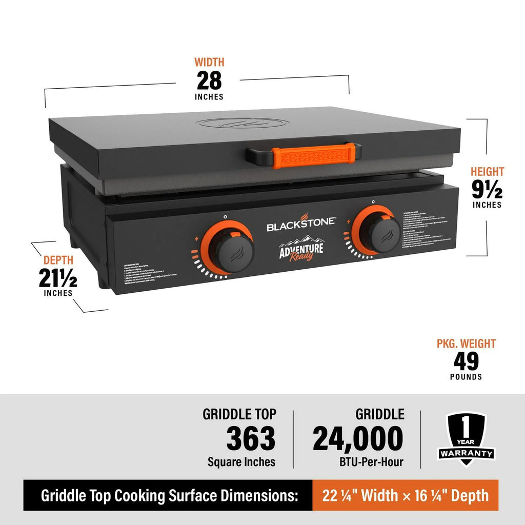 22-Inch Propane Griddle Gift Bundle with Hard Cover and Carry Bag, 24,000 BTU Burners, Black