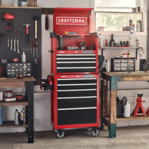 26-In. W x 36.5-In. H 5-Drawer Steel Rolling Tool Cabinet, Red