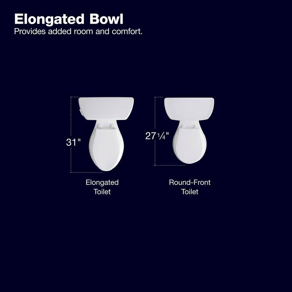 Extra-Tall 2-Piece Elongated Toilet, 1.28 GPF Single Flush, White, Seat Included