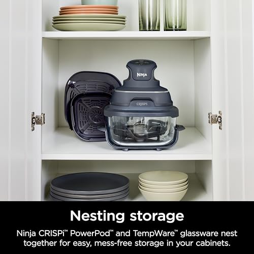 4-in-1 Portable Glass Air Fryer Cooking System with 4QT & 6-Cup Glass Containers and Storage Lids, Cyberspace