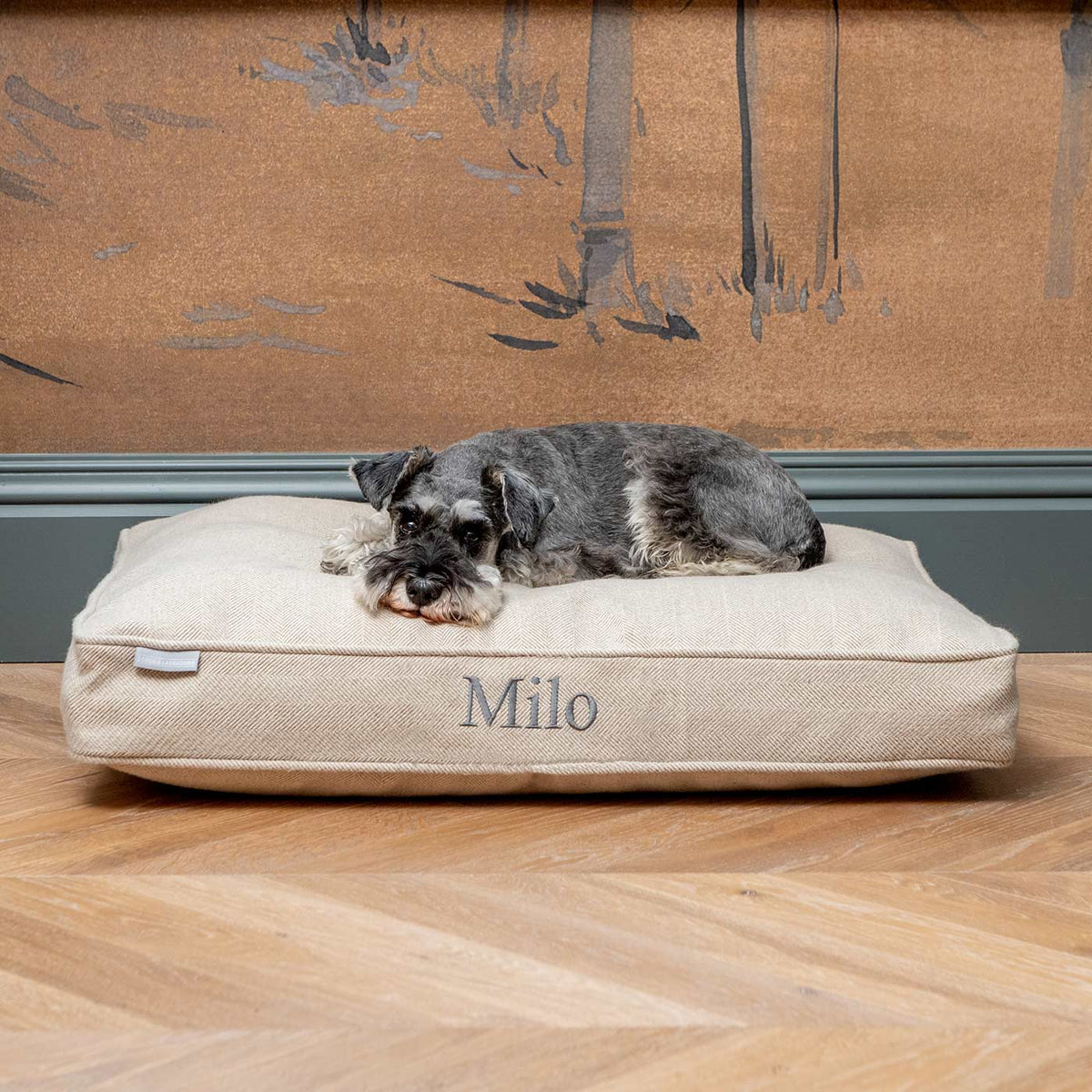 Dog Cushion in Natural Herringbone Tweed
