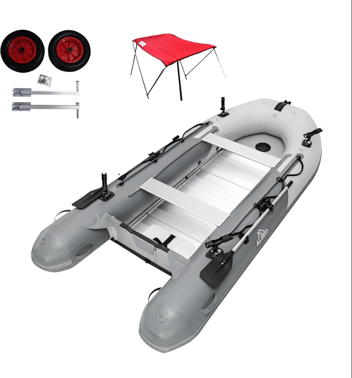 Multi-Person Inflatable Fishing Boat with Aluminum Floor, Oars and Rod Holders