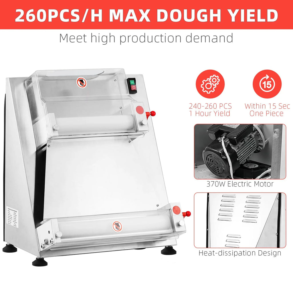 Commercial Pizza Dough Roller Sheeter, 16-Inch Automatic Electric Dough Sheeter with 370W Motor, Stainless Steel Dough Roller for Pizza, Noodles, Bread and Pasta
