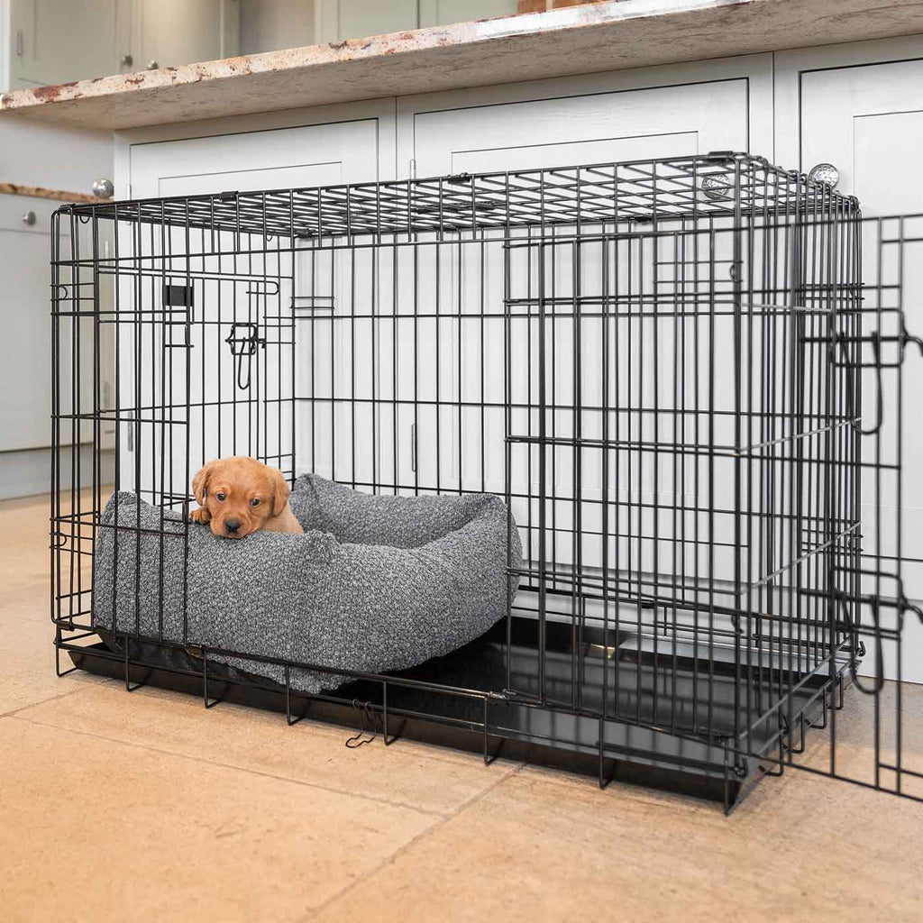 Cozy & Calming Puppy Cage Bed In Granite Bouclé