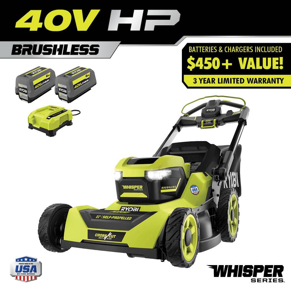 40V Brushless 21-Inch Self-Propelled AWD Lawn Mower with Two 6.0Ah Batteries and Charger