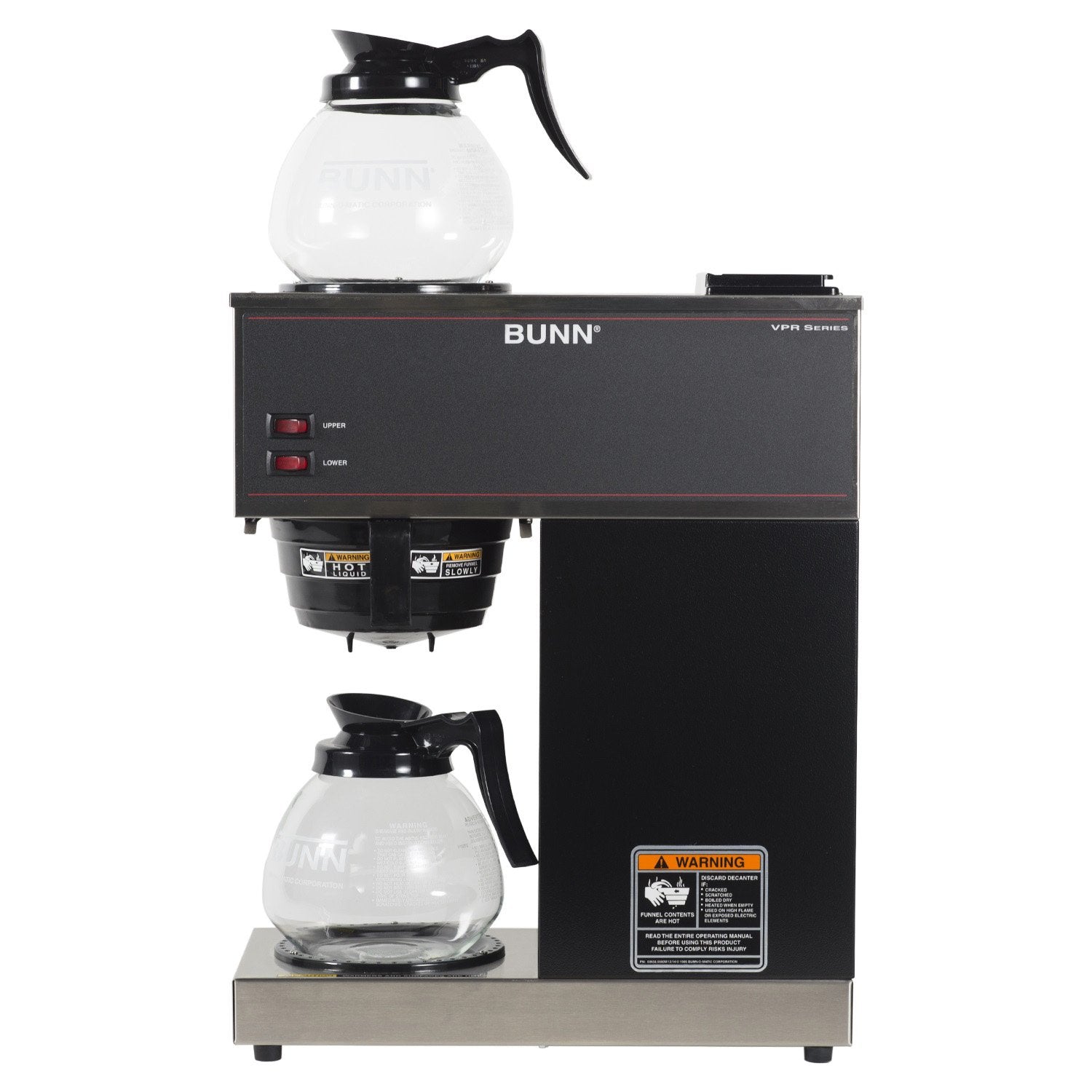 12-Cup Commercial Pourover Coffee Maker with Upper and Lower Warmers and 2 Glass Decanters, Black