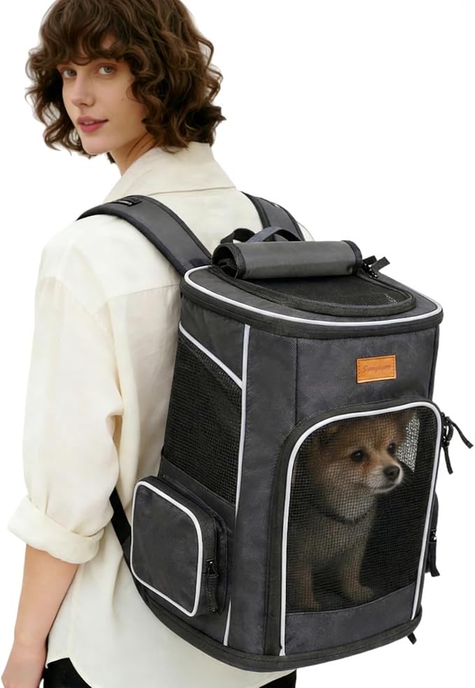 2.Backpack for cats and small dogs (7 kg), foldable, with internal safety leash and cover(black)