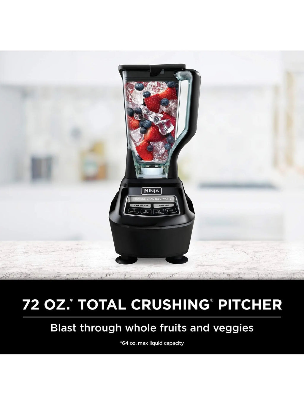 1500W 4-in-1 Kitchen Blender and Food Processor System with 72 oz. Pitcher, 64 oz. Bowl and 2 To-Go Cups, Black
