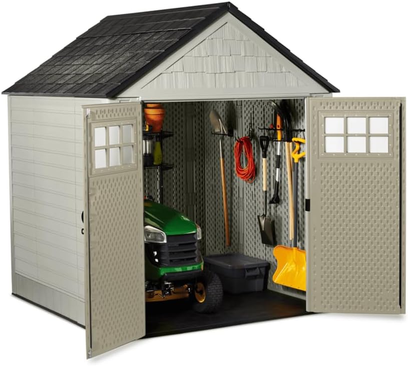7 x 7 Ft Resin Outdoor Storage Shed with Floor, Weather Resistant, Gray