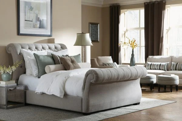 R187 Grandeur Sleigh Upholstered Platform Bed Made in Canada