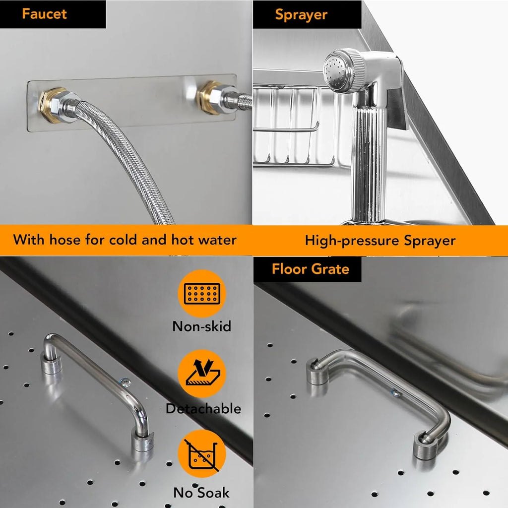 50-Inch Stainless Steel Dog Wash Bathtub with Ramp, Faucet, Sprayer, Drain Kit and Right Door