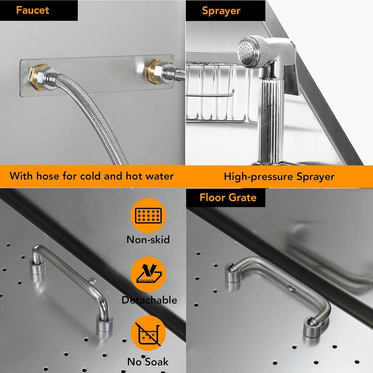 50-Inch Stainless Steel Dog Wash Bathtub with Ramp, Faucet, Sprayer, Drain Kit and Right Door