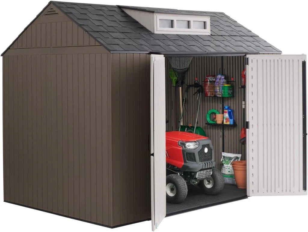 7 x 7 Ft Resin Outdoor Storage Shed with Floor, Weather Resistant, Gray