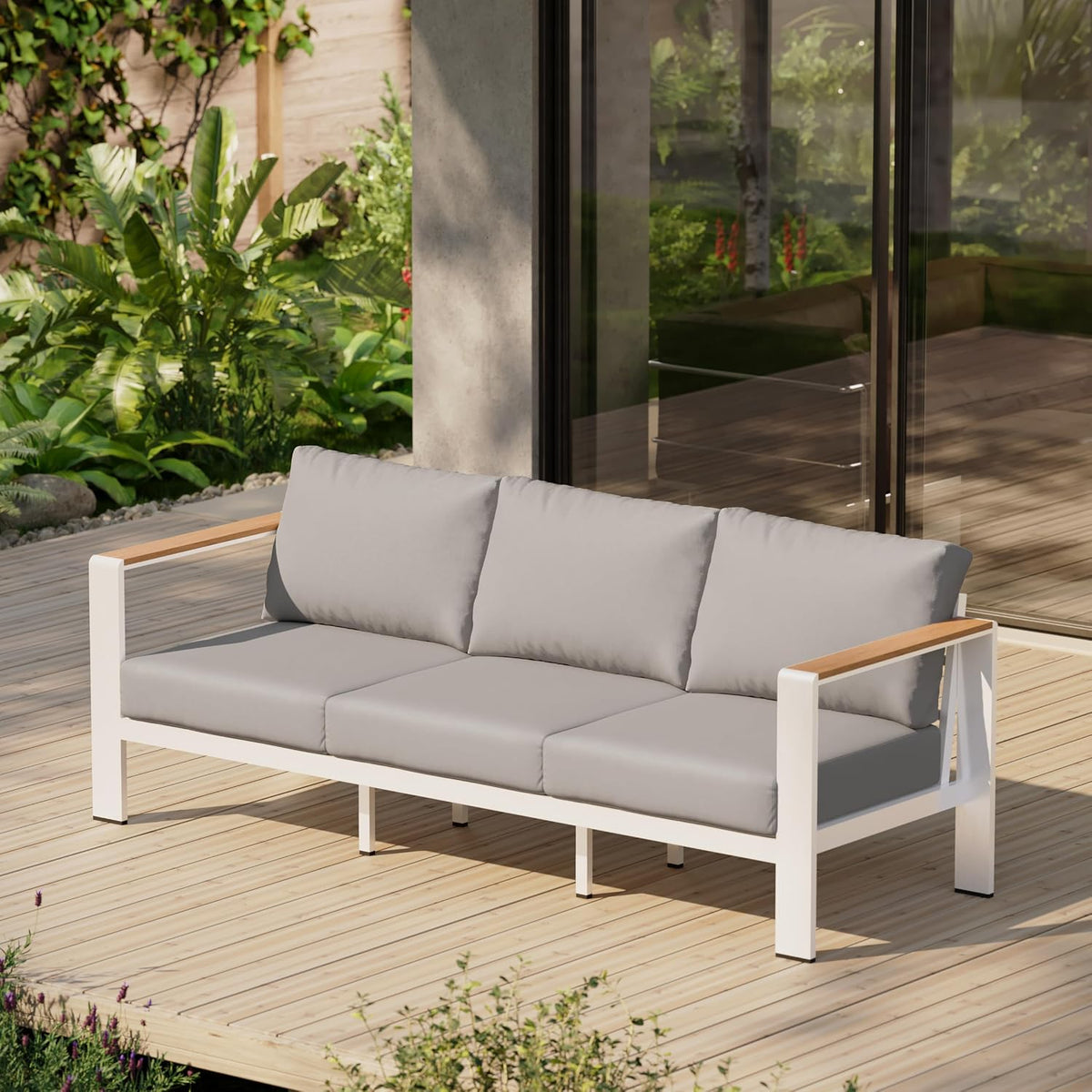 Aluminum Outdoor Patio Furniture Set with Coffee Table, 5 Piece Patio Conversation Sets, Outdoor Sectional Furniture for Porch, Balcony, Yard, Gray