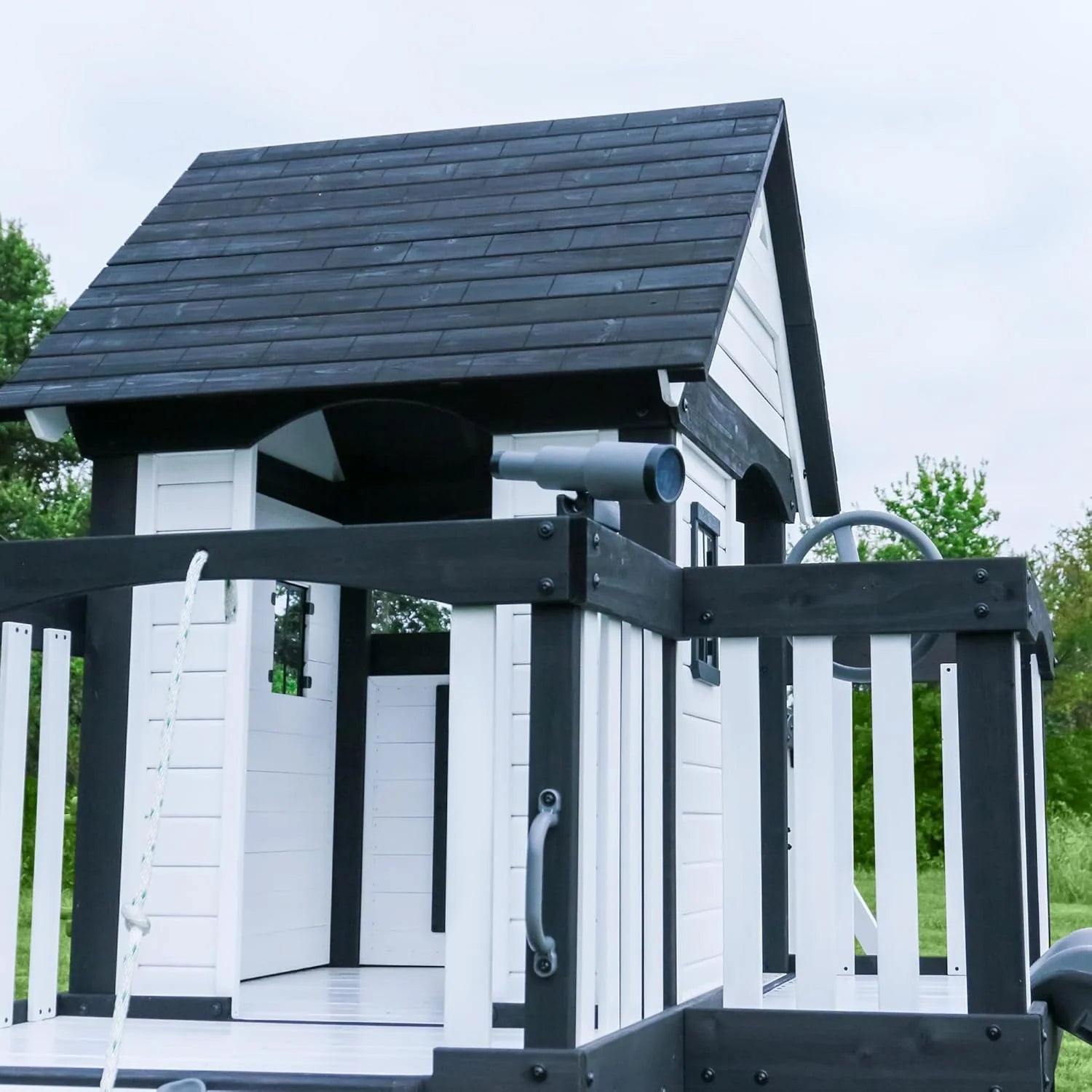 Cedar Wood Backyard Swing Set with Wave Slide, Clubhouse, Play Kitchen, Picnic Area, Rock Wall and Swings