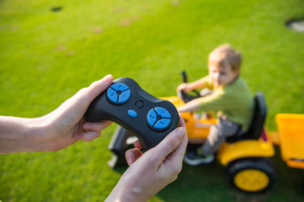 2026 12V Excavator Tractor Trailer Kids Ride On One Seater Electric Truck with RC and Wagon