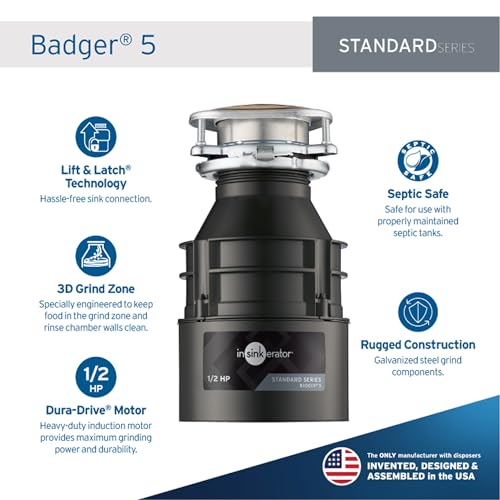 1/2 HP Continuous Feed Garbage Disposal with Compact Design and Quick-Lock Installation