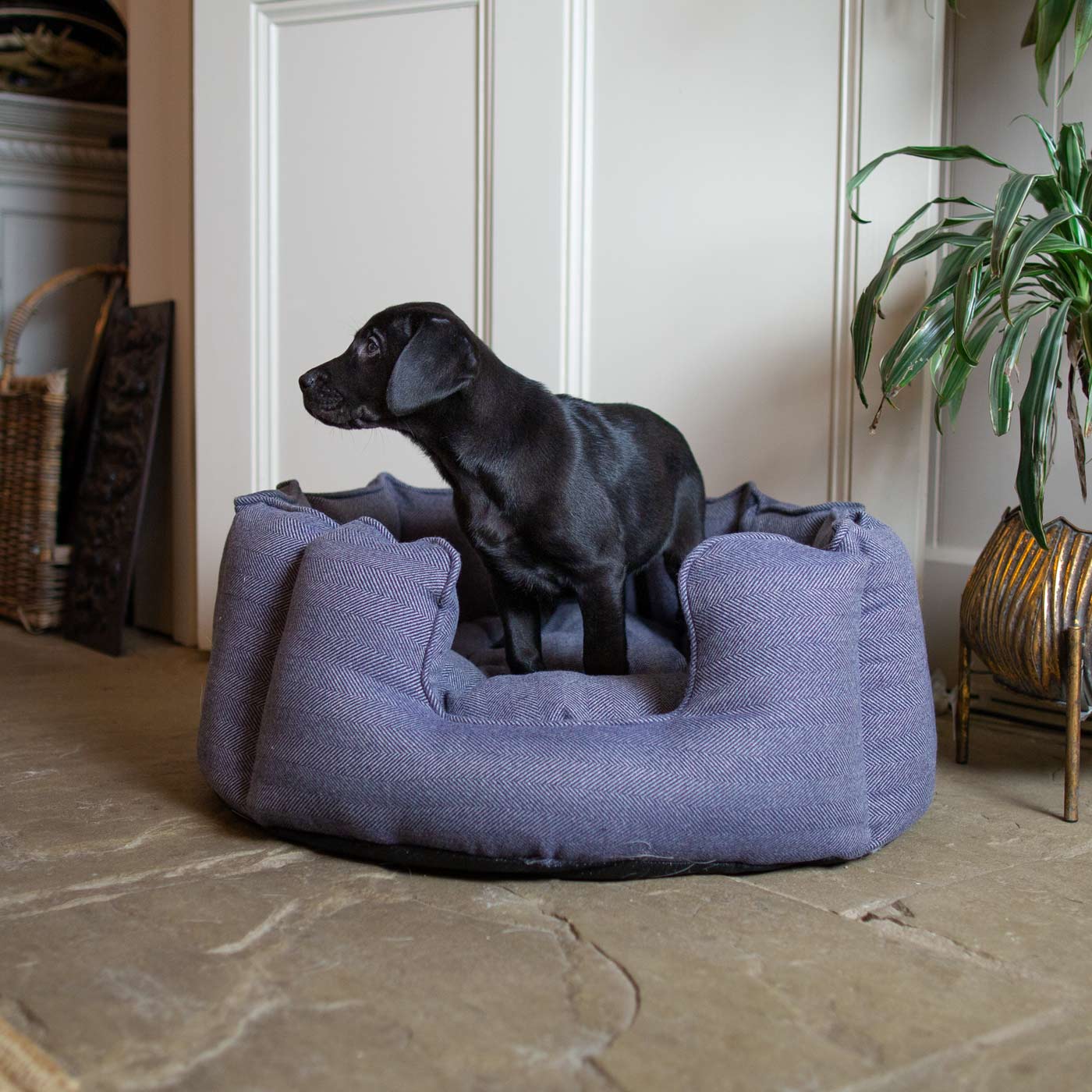 High Wall Bed For Dogs in Herringbone Tweed