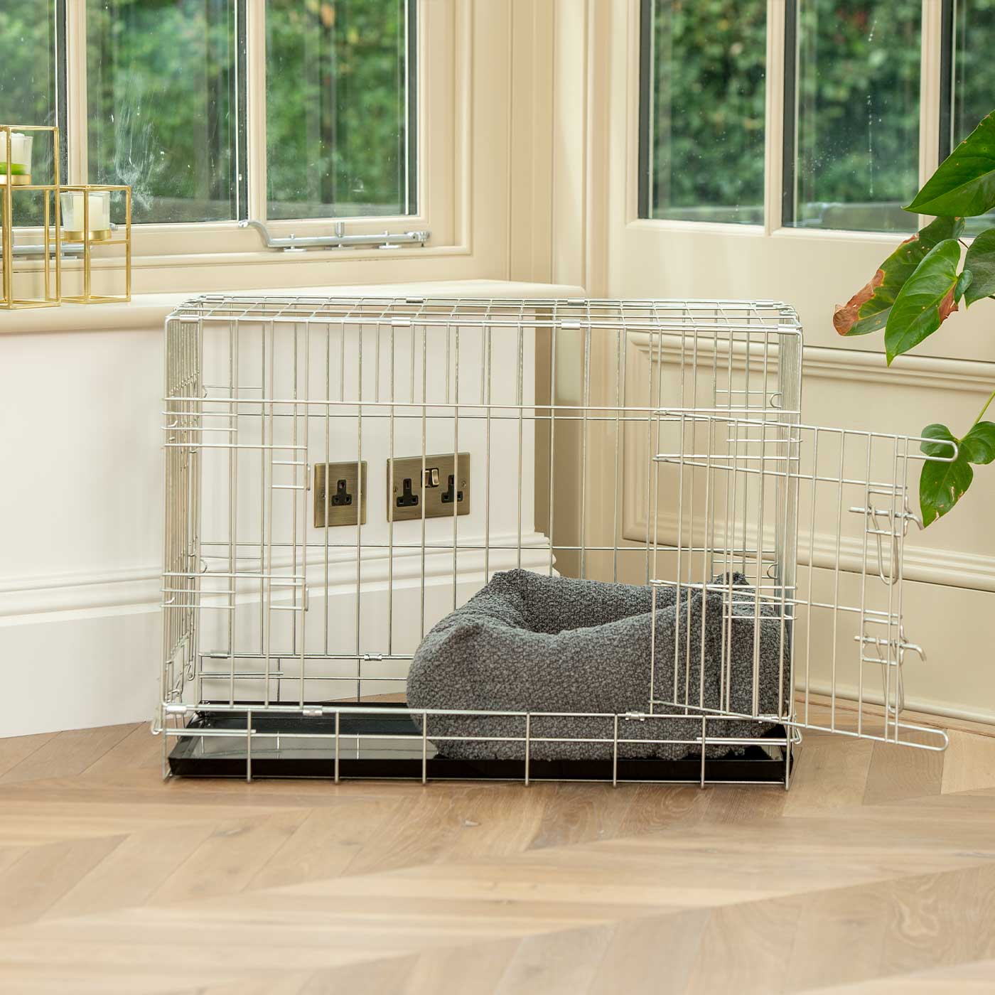 Cozy & Calming Puppy Cage Bed In Granite Bouclé