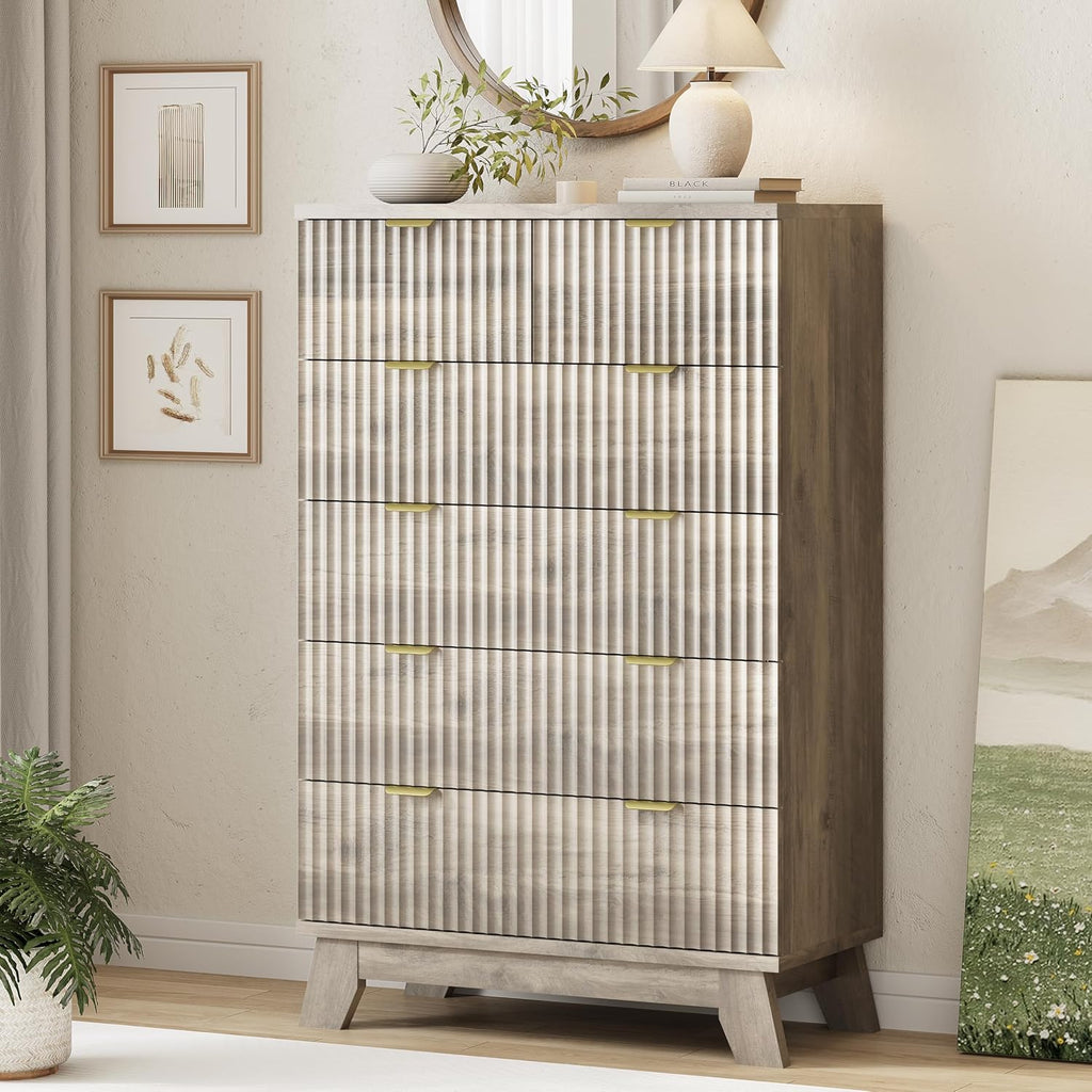 Fluted Dresser for Bedroom with 9 Drawers, 57" Wide Modern Chest of Drawers with Metal Handle, Wooden Dresser TV Stand, Wood Closet Clothes Storage Organizer for Living Room, Hallway, Natural Oak