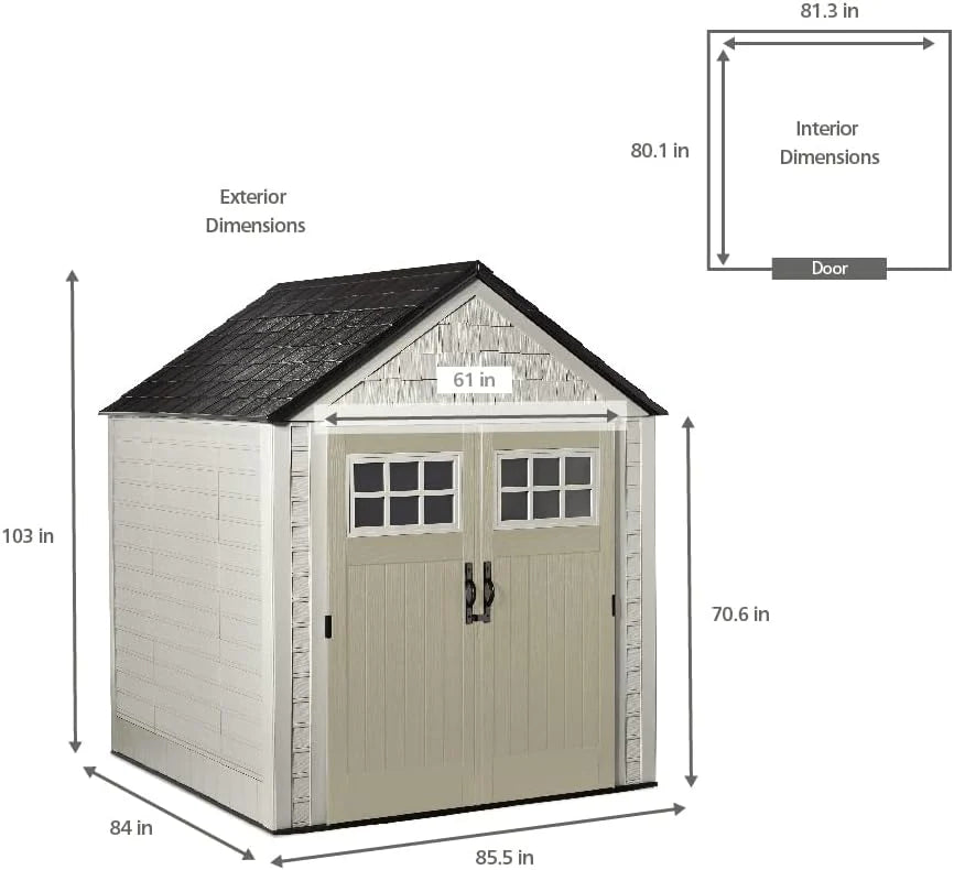 7 x 7 Ft Resin Outdoor Storage Shed with Floor, Weather Resistant, Gray