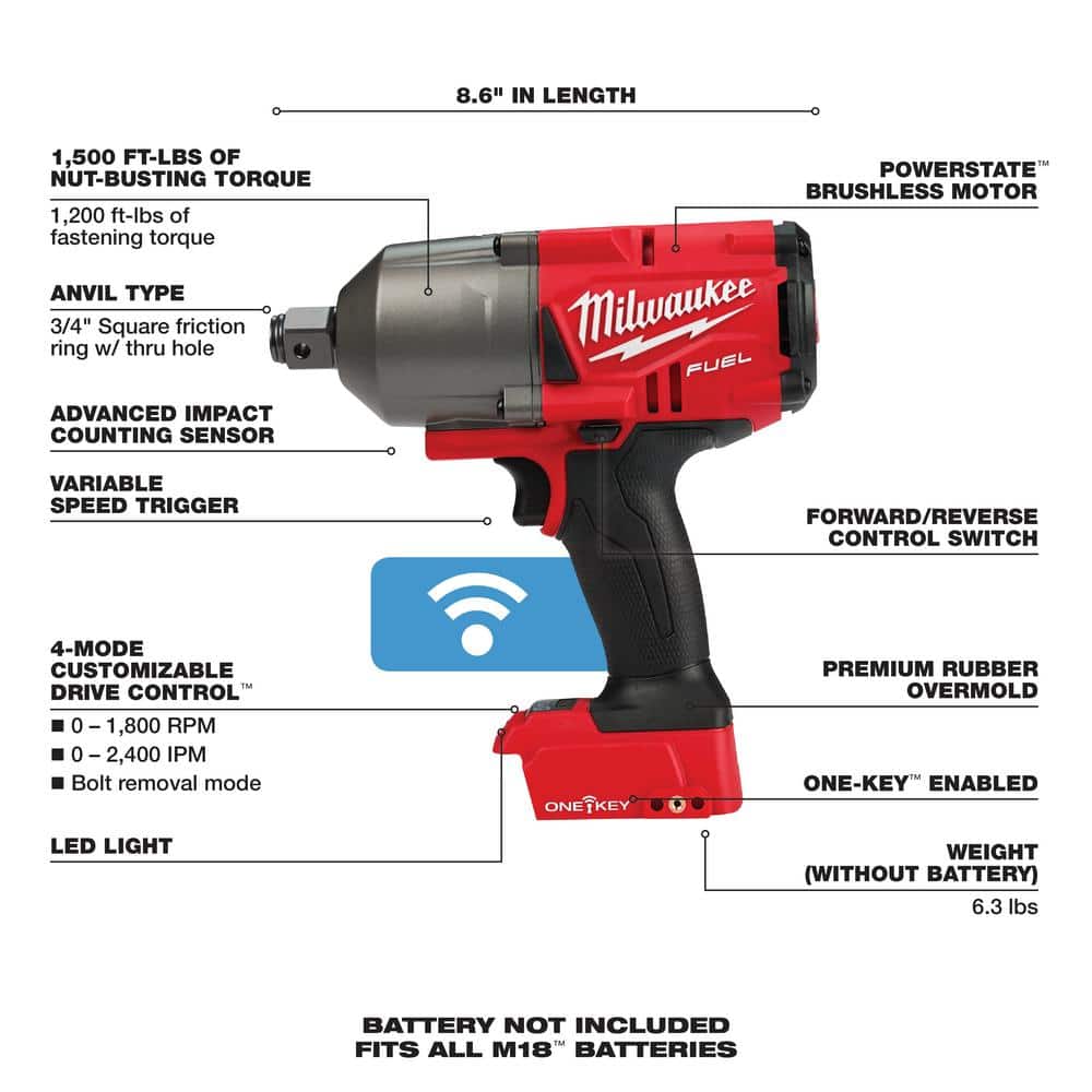 18V Brushless Cordless 3/4-Inch Impact Wrench with Friction Ring, Tool Only