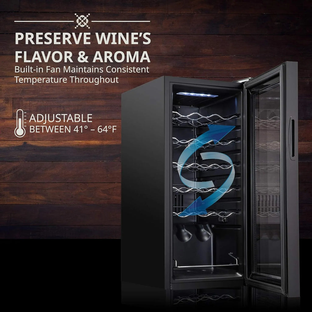 18 Bottle Compressor Wine Cooler Refrigerator w/Lock, Large Freestanding Wine Cellar For Red, White, Champagne or Sparkling Wine, 41f-64f Digital Temperature Control Fridge Glass Door Black