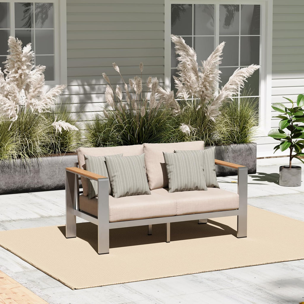 Aluminum Outdoor Patio Furniture Set with Coffee Table, 5 Piece Patio Conversation Sets, Outdoor Sectional Furniture for Porch, Balcony, Yard, Gray